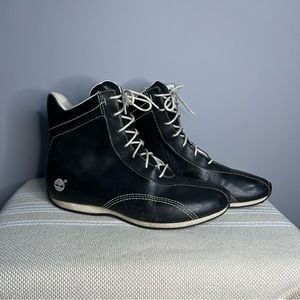 Vintage Timberland Hiking Boots Black White Leather‎ Ankle Top